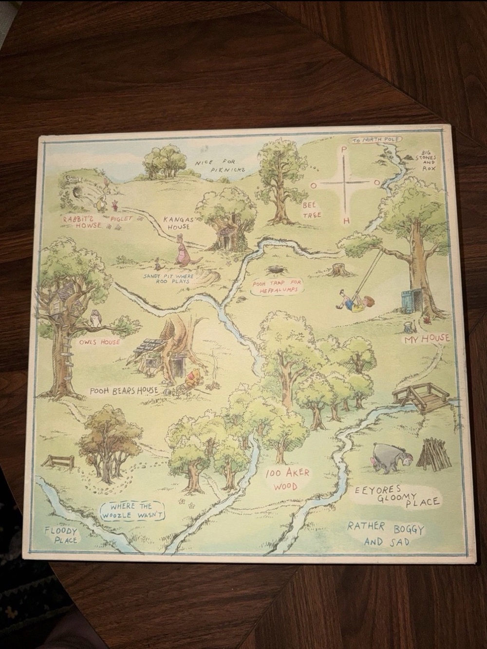 Winnie the Pooh 100 Acre Wood Illustrated Map Art Print - Wooden box Canvas
